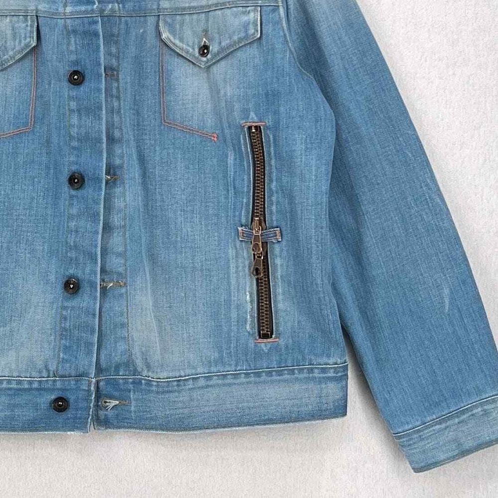 Isko Jacket Men Medium Blue Denim Engineered Finishes Zip Pockets - Picture 5 of 11